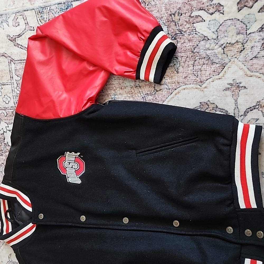 VNTG Steve & Barrys Ohio State Buckeye Faux Leather Wool Bomber Varsity Jacket M - Picture 9 of 15